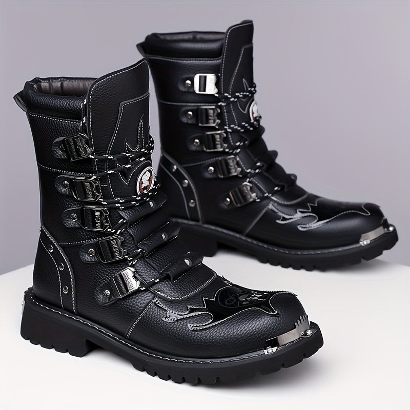 Men's High Top Boots Outdoor Casual Rubber Sole Lace Up Solid Color