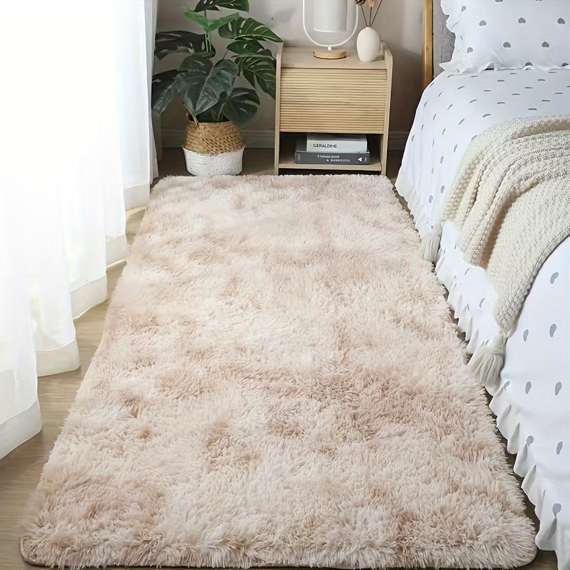 Plush 4.01cm Thick Anti-Slip Tassel Shaggy Carpet for Bedroom Entryway Hallway