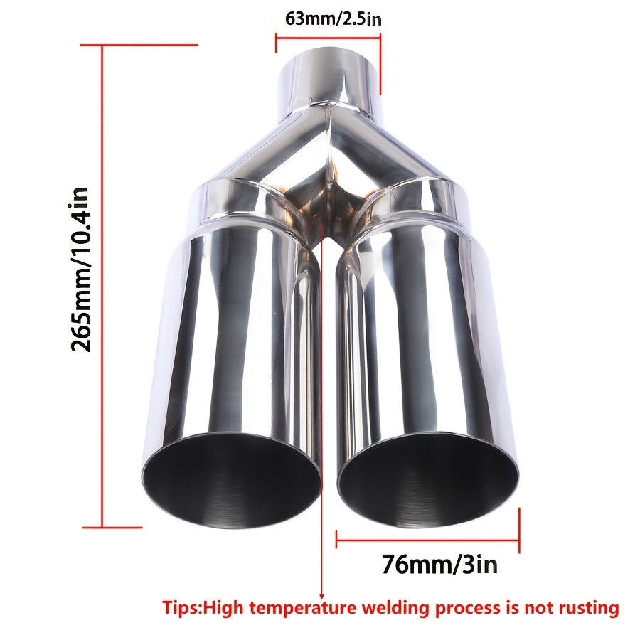 Universal Stainless Steel Y-Shaped Dual Tailpipe 63-76mm Exhaust Outlet