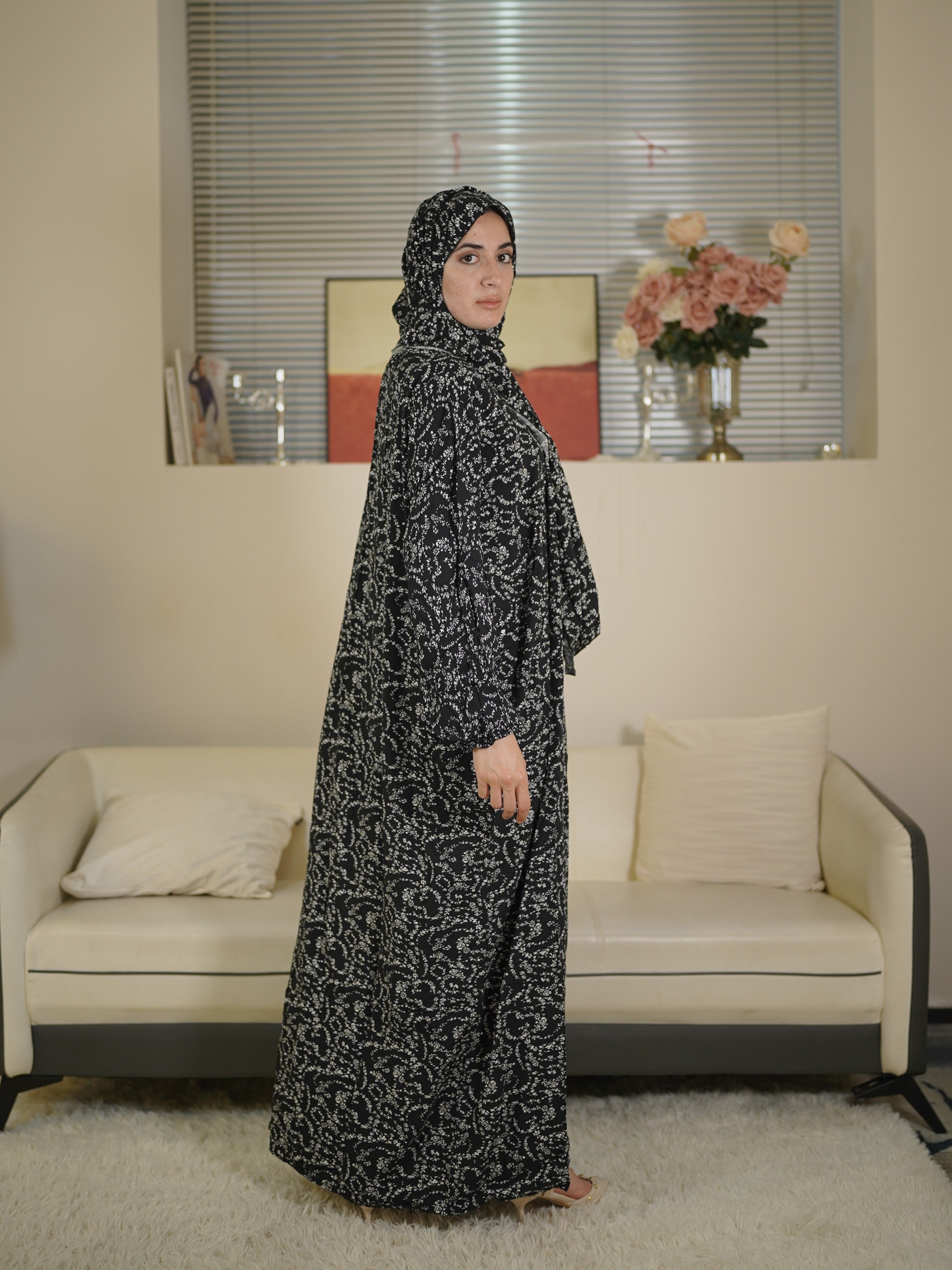 Plus Size Floral Print Maxi Dress Long Sleeve Modest Clothing