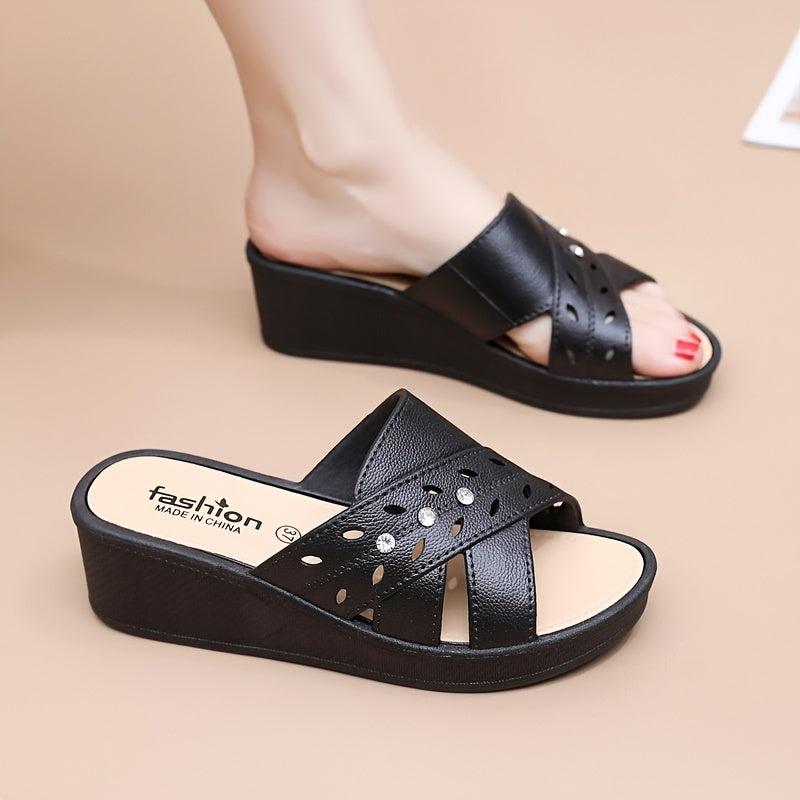 Women's Black EVA Slide Sandals Breathable Open-Toe Cushioned Slip-On