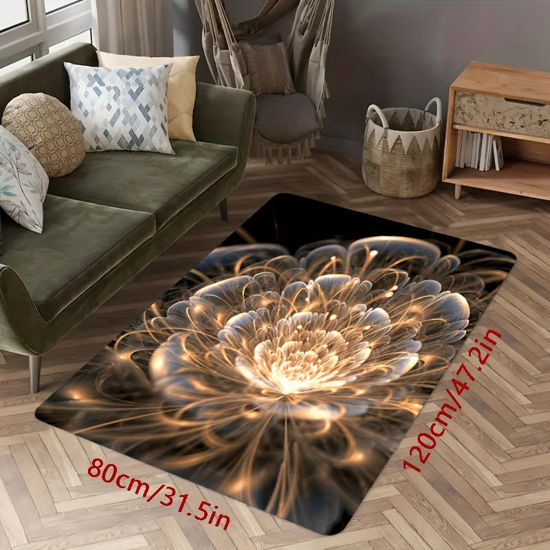3D Printed Floral Flannel Rug Non-Slip Easy to Clean for Kitchen Living Room Bedroom Indoor Decor