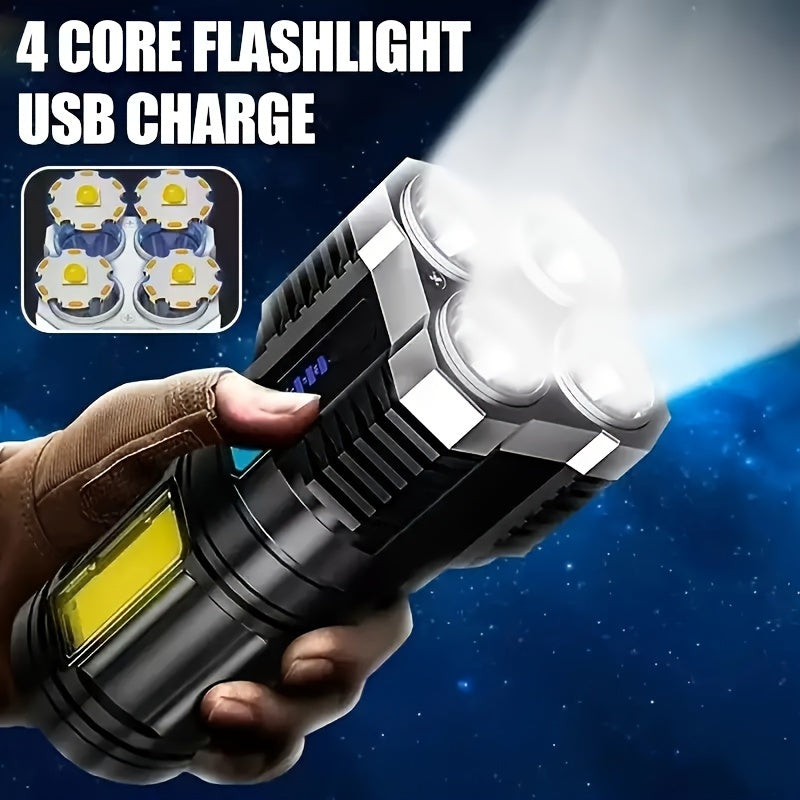 USB Rechargeable LED Flashlight with 4 Modes and COB Side Light for Outdoor Activities
