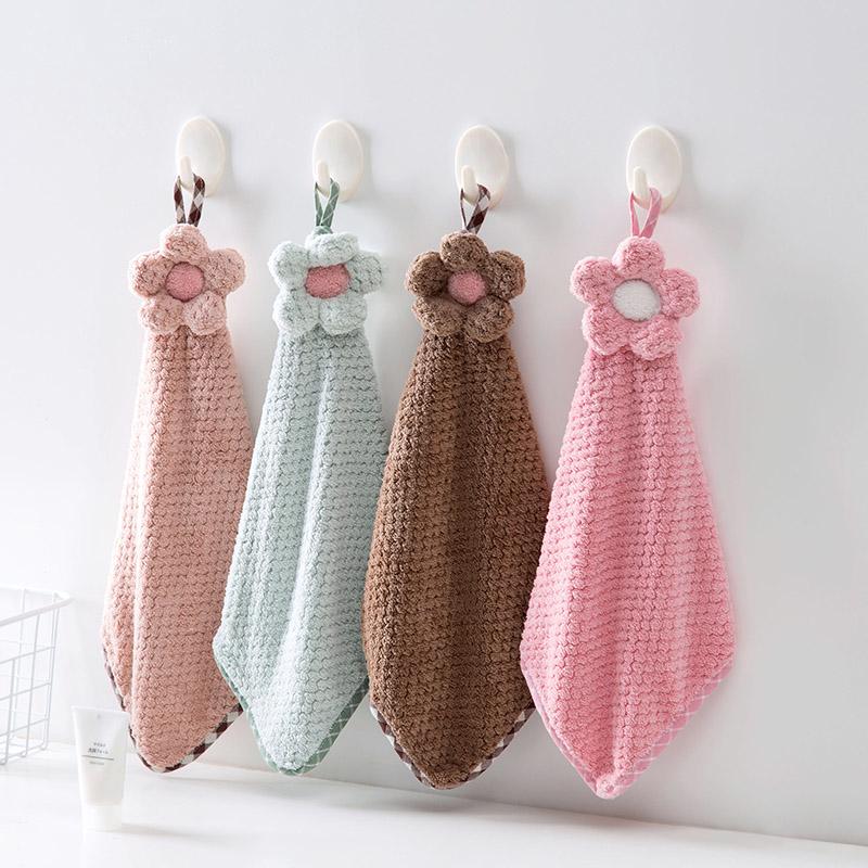 Decorative Crochet Flower Hand Towel Microfiber with Hanging Loop for Kitchen Bathroom Pink Mint Green White Brown