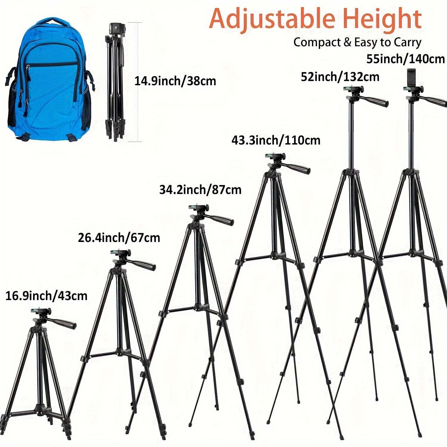 129.54cm Aluminum Tripod with Remote Control Phone Holder for Recording and Streaming
