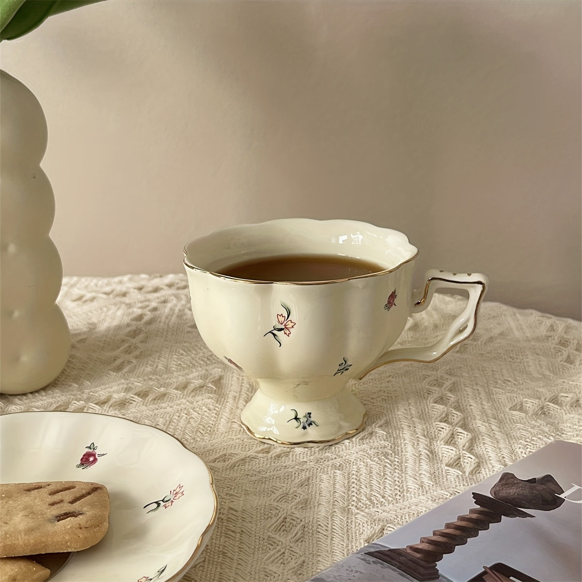 Ceramic Floral Tea Set with Cup and Saucer for Afternoon Tea and Coffee