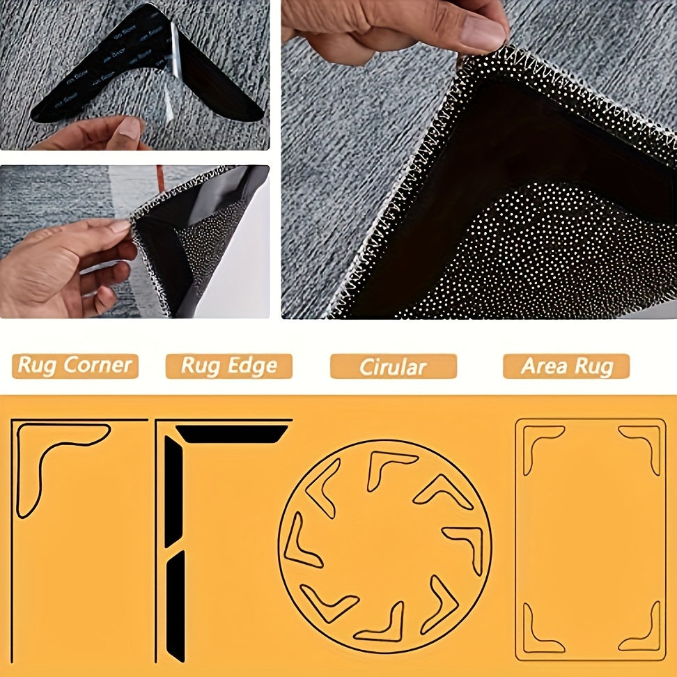 10 ta qayta ishlatiladigan gilam ushlagichlar to'plami, sirpanishga qarshi texnologiya - yog'och va plitka polida maydon gilamlarini mustahkamlash uchun kuchli yopishqoq, iz qoldirmaydi.