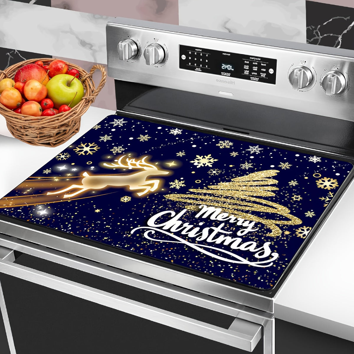 Christmas Stove Top Cover Heat-Resistant Non-Stick Foldable 72x52cm for Electric and Induction Cooktops