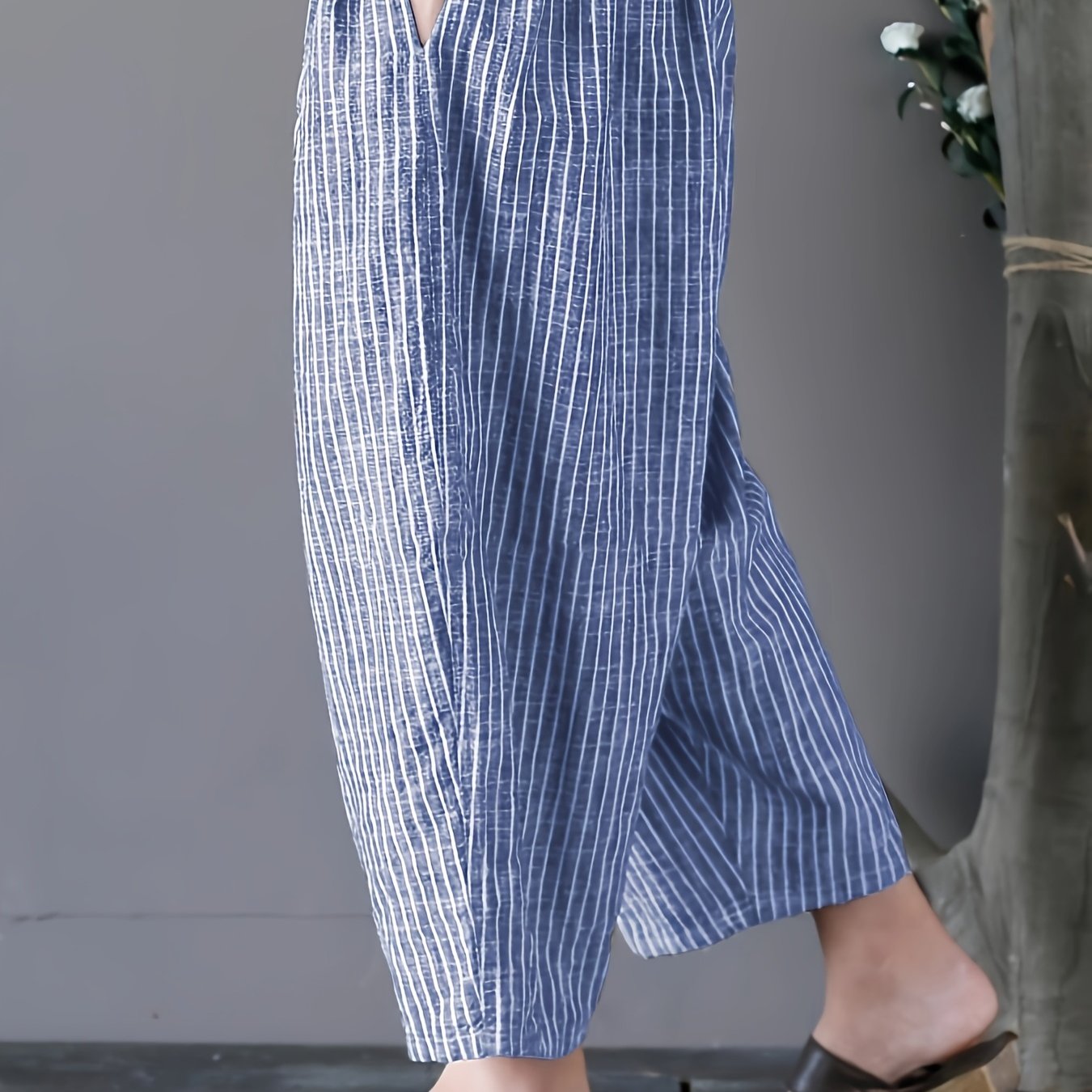 Women's Plus Size Vertical Striped Harem Pants Breathable Cotton Casual