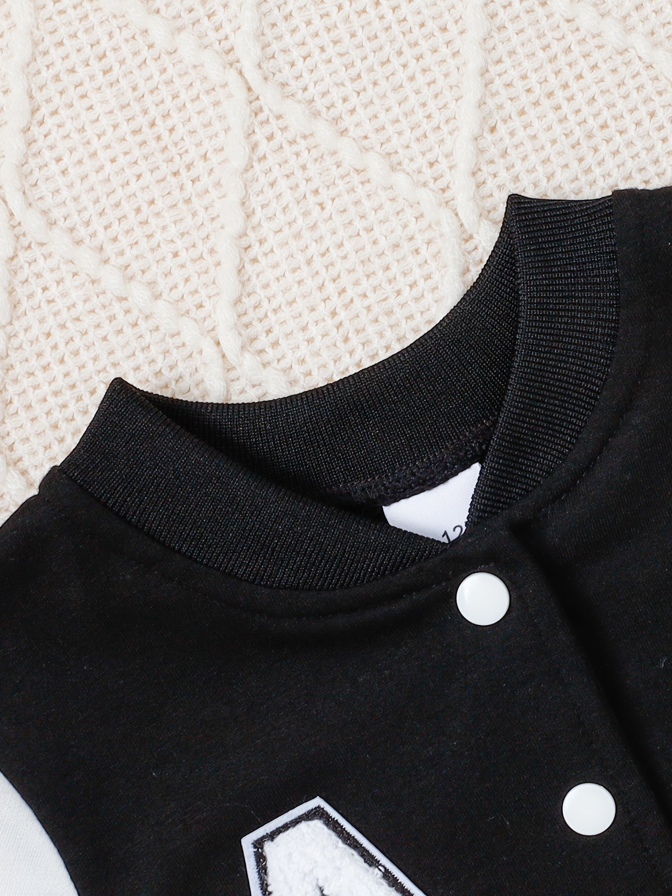 Infant Boys 2-Piece Outfit Set Letter A Embroidered Top Casual Pants Spring Fall Polyester Knit Black White