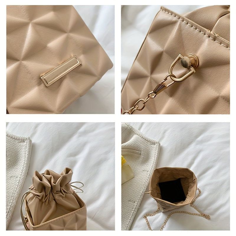 Small Square Bag with Diamond Grid Pattern Chain Strap PU Mini Bag for Women