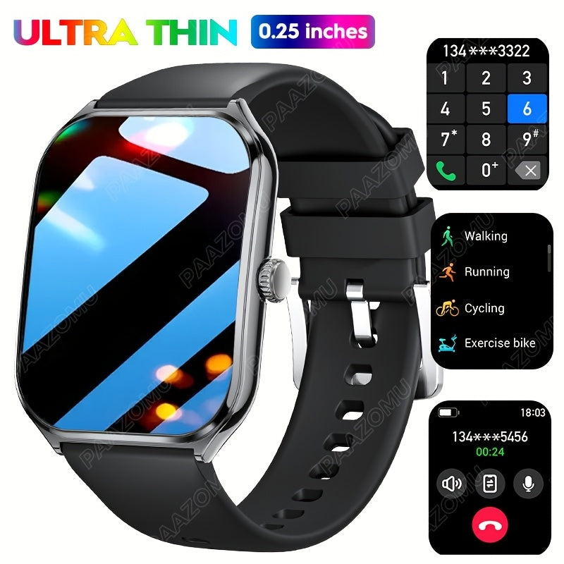 PAAZOMU Ultra-Thin AMOLED Smartwatch HD Resolutsiya, Wireless 5.2, Ko'p Sport Traker, Musiqa va Qo'ng'iroq Funktsiyalari, Qotishma Tanasi, Silikon Kamar, iPhone va Android uchun Qayta Zaryadlanadigan Batareya.