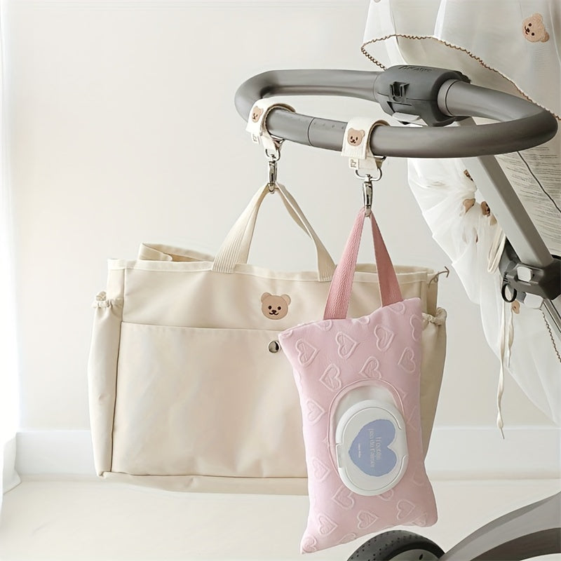 Portable Wet Wipe Organizer Pink White 3D Heart Design Travel Storage Pouch