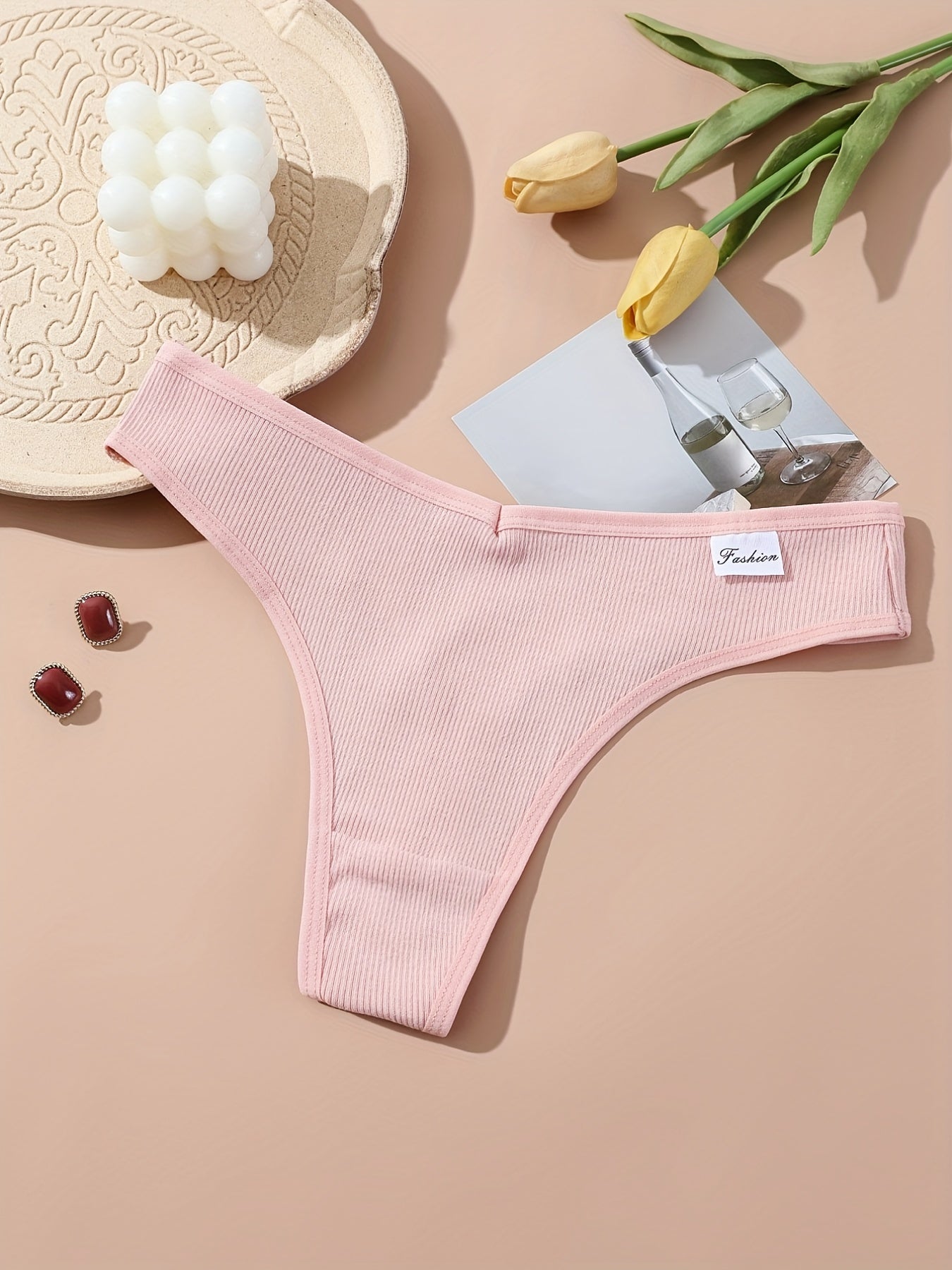 Pack de 5 tangas de cintura baja con costura acanalada para mujer y cómodas bragas sin costuras