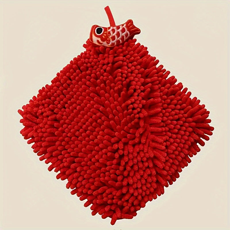 Qizil shenil sochiq, oshxona yoki hammom uchun qiziqarli to'y qo'l artish to'pi bilan