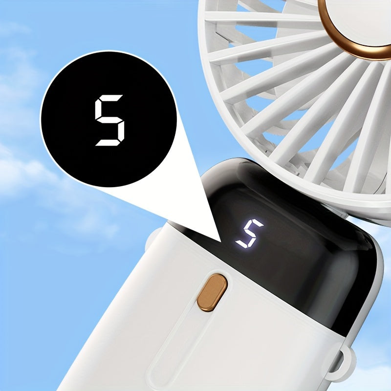 USB Handheld Fan Mini Portable Desktop Folding Fan with Digital Display for Camping Office Travel