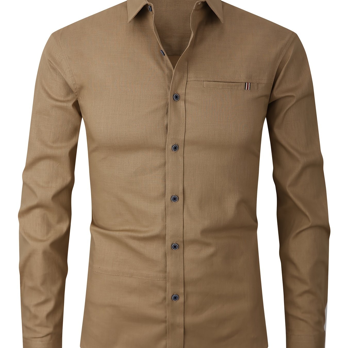 Men's Cotton Solid Long Sleeve Button Up Shirt for Casual Outdoor Wear