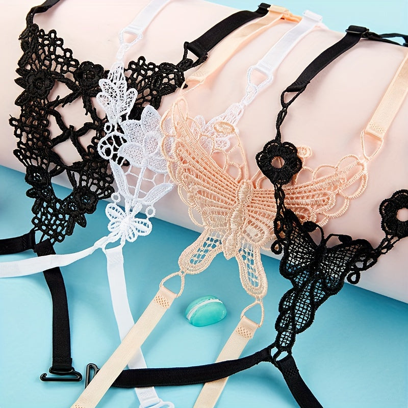 Women's Lingerie Butterfly Lace Shoulder Straps Adjustable Non-Slip Hollow Out Black White Pink