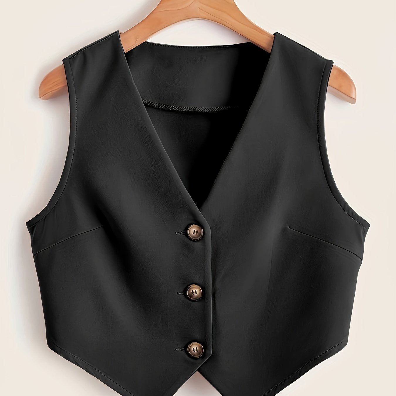 Women's Sleeveless V-Neck Button Front Vest for Workwear in Solid Polyester
