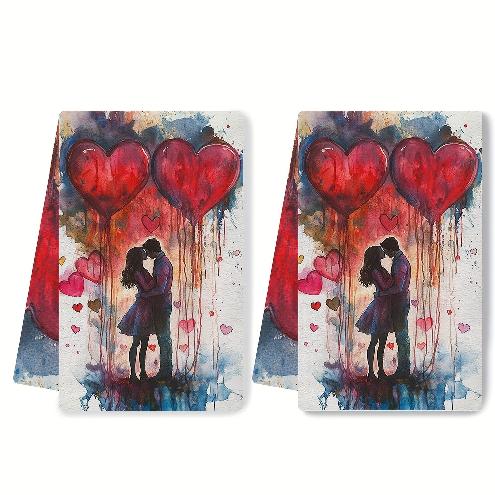 Valentine's Day Kitchen Towels Set of 2 Coastal Design Absorbent Polyester Hand Towels