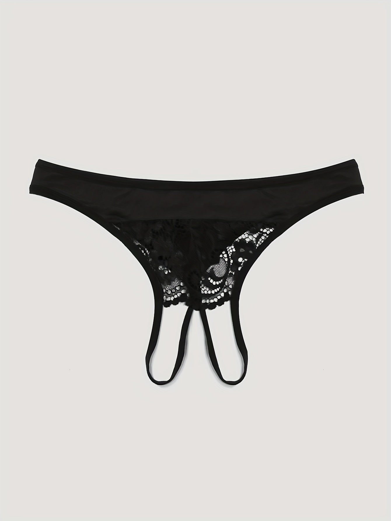 Women Lace Heart Print Thongs Sexy Low-Waisted Open-Crotch Lingerie