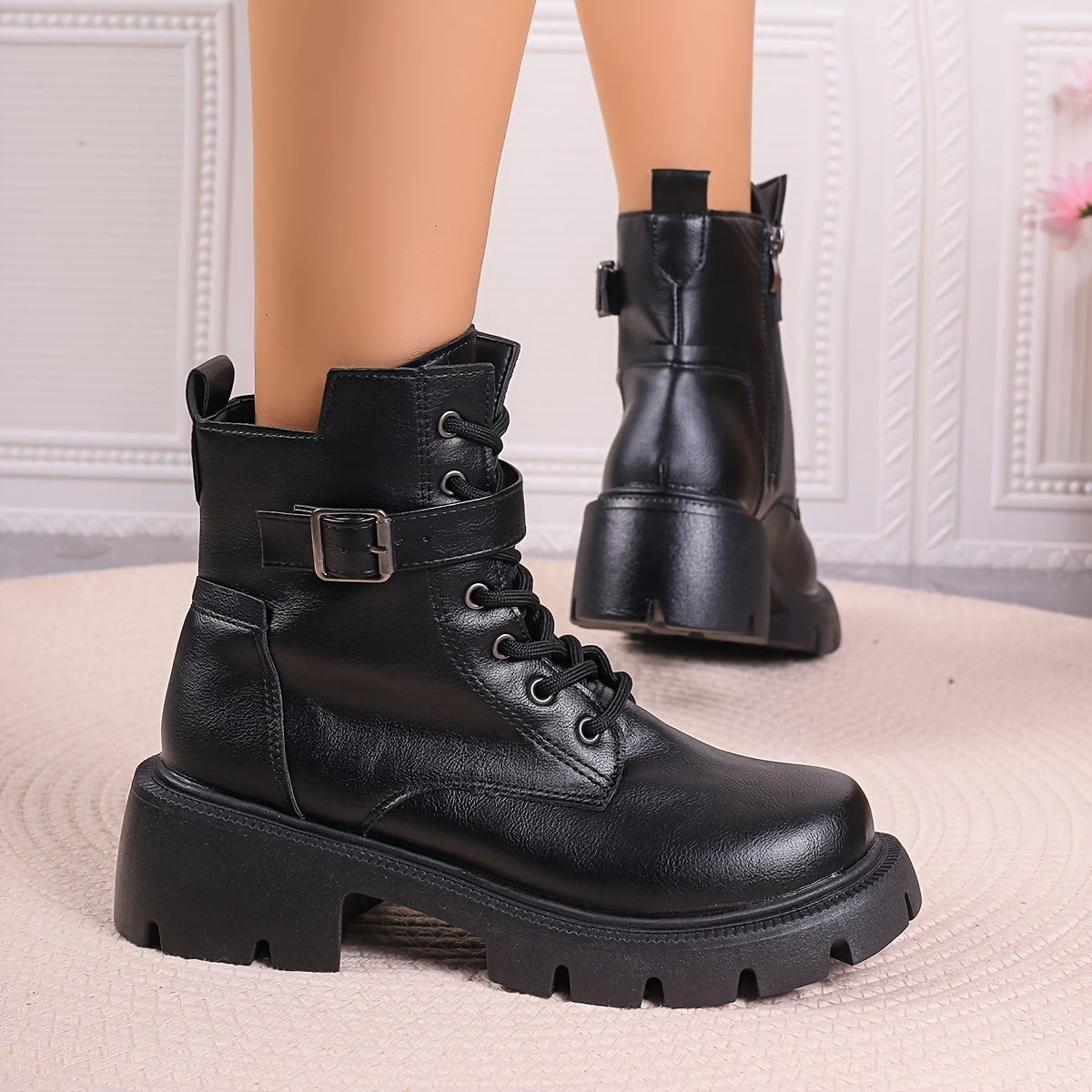 Ayollar uchun bir rangli kundalik botinkalar yon zippersi, burg'ulash, bardoshli taglik