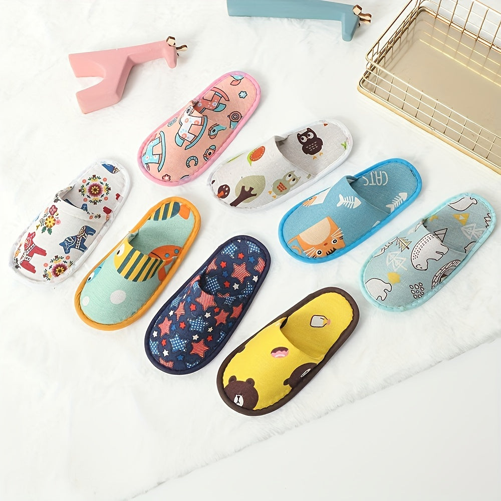 Kids' Cartoon Disposable Slippers Soft Fabric EVA Sole for Home Travel Hotels Camping and Parties