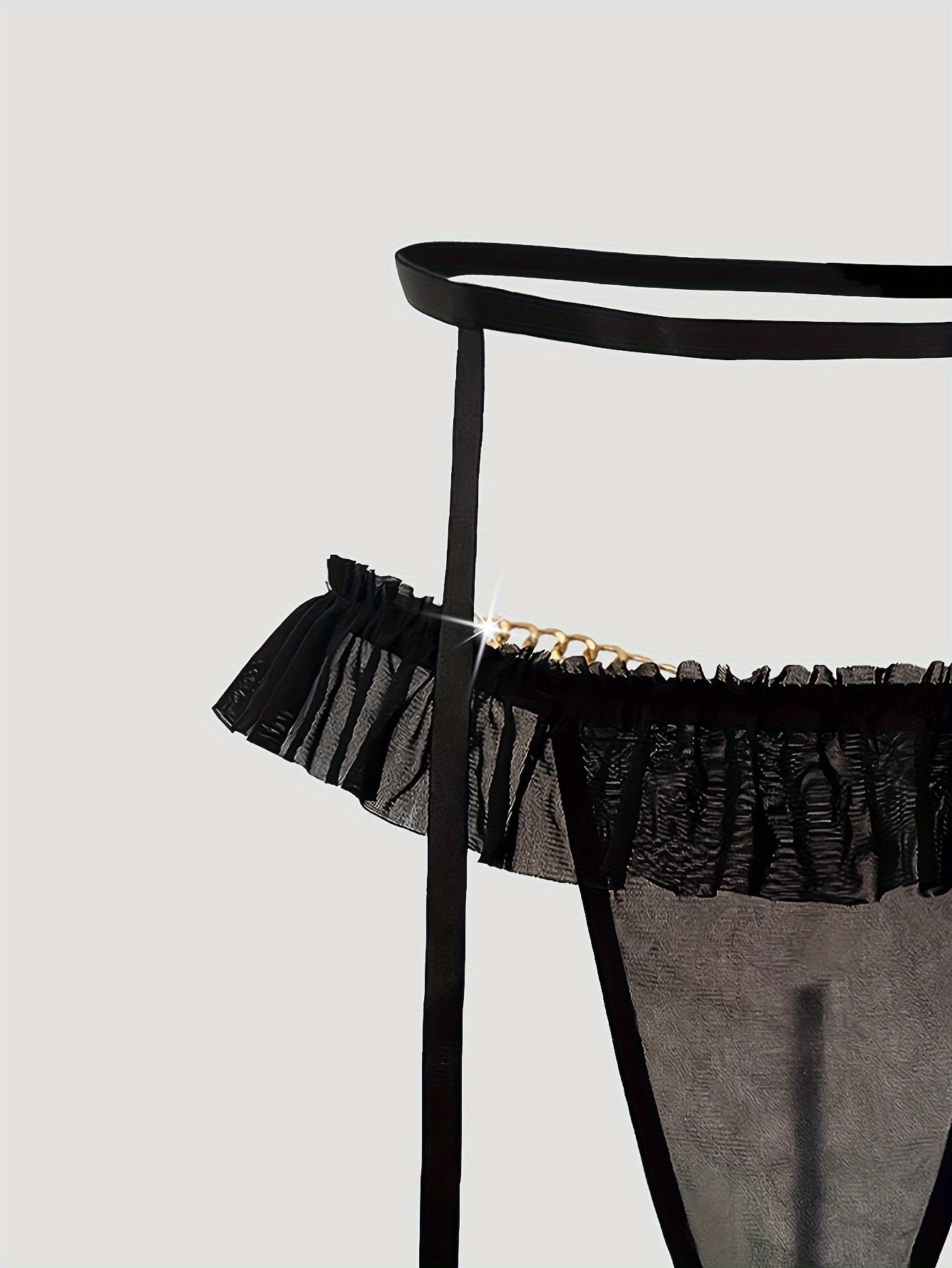 Women's Mesh Garter Set with Gold Chain Bow and Letter T-Back Lingerie