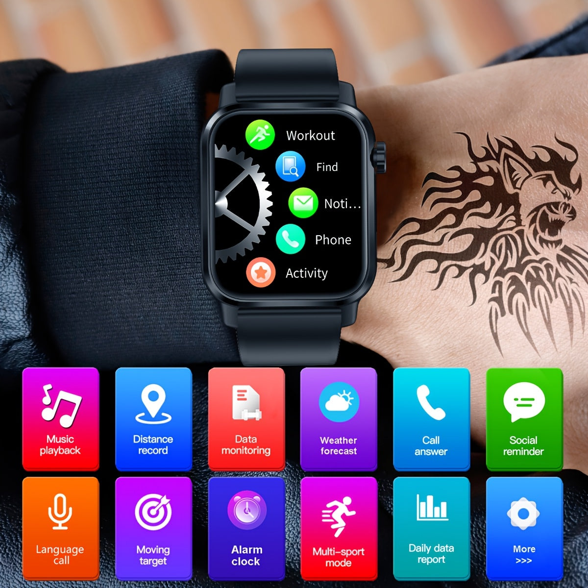 Men's Smartwatch 1.85-Inch Display Wireless Sports Tracker with Voice Calls and LED Flashlight