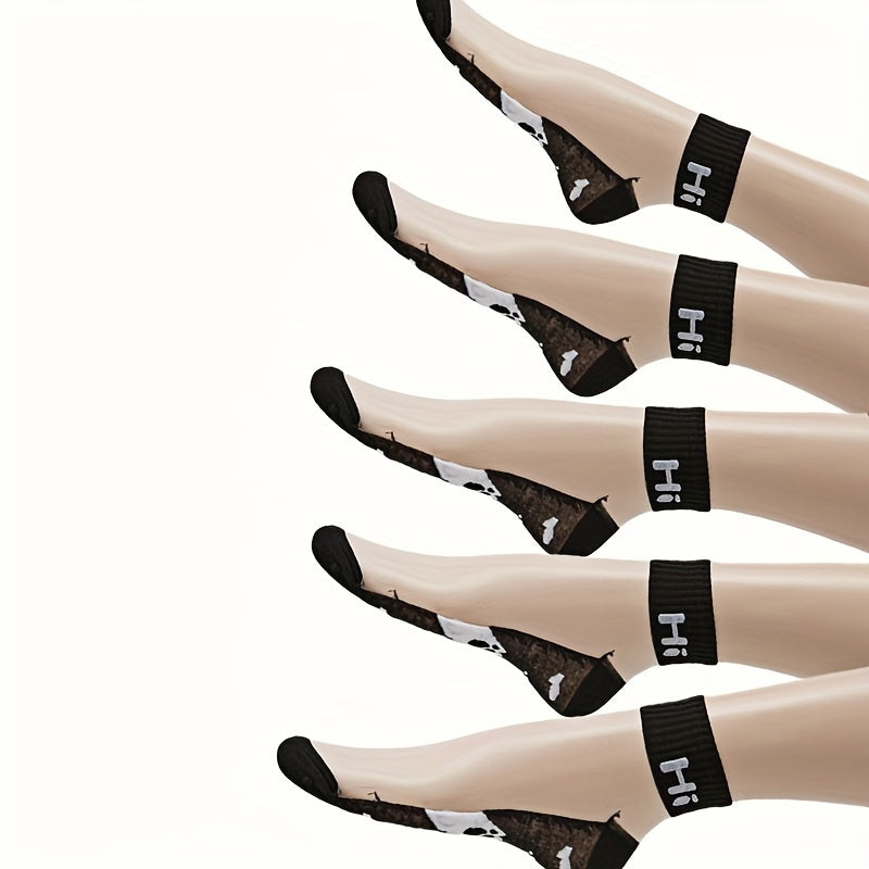 Women's Mesh Socks 5 Pairs Cartoon Cat Breathable Sweat-Absorbent Anti-Odor