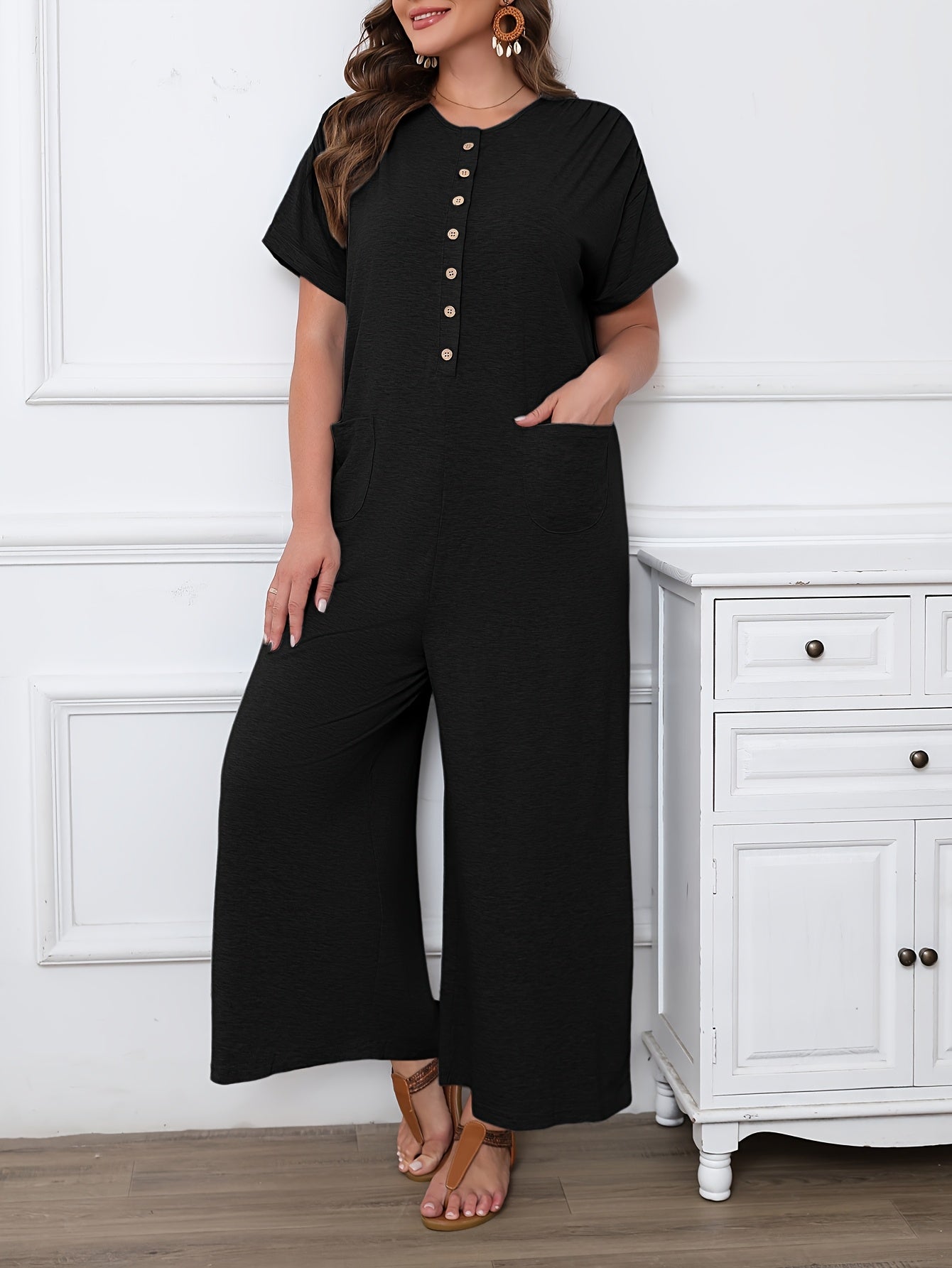 Women's Plus Size Casual Jumpsuit Polyester Long Sleeve Solid Spring Summer Vacation Wear