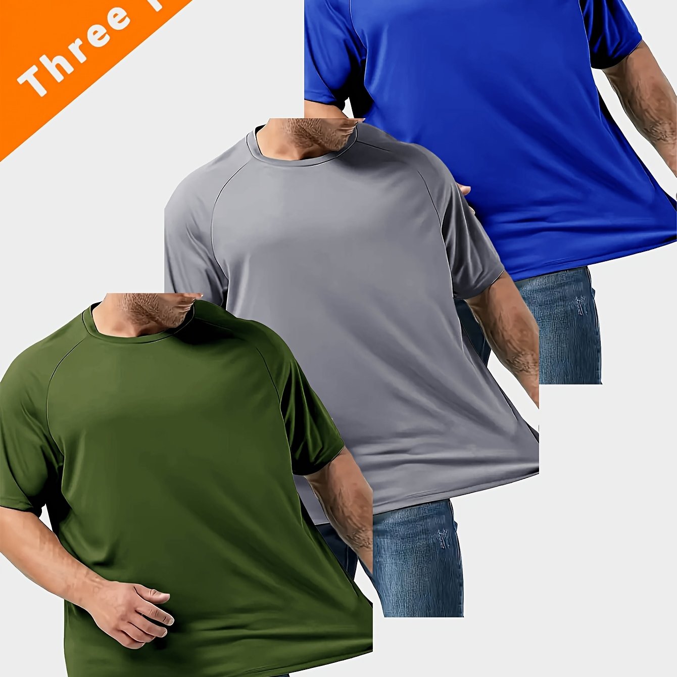 Men's Large Solid Polyester Short-Sleeve Sports T-Shirts Pack of 3 for Outdoor and Casual Wear