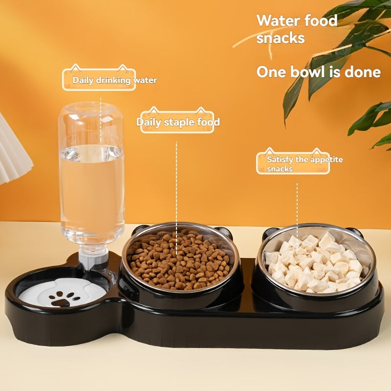 Dual Bowl Pet Feeder and Water Dispenser Stainless Steel Plastic for Cats and Dogs