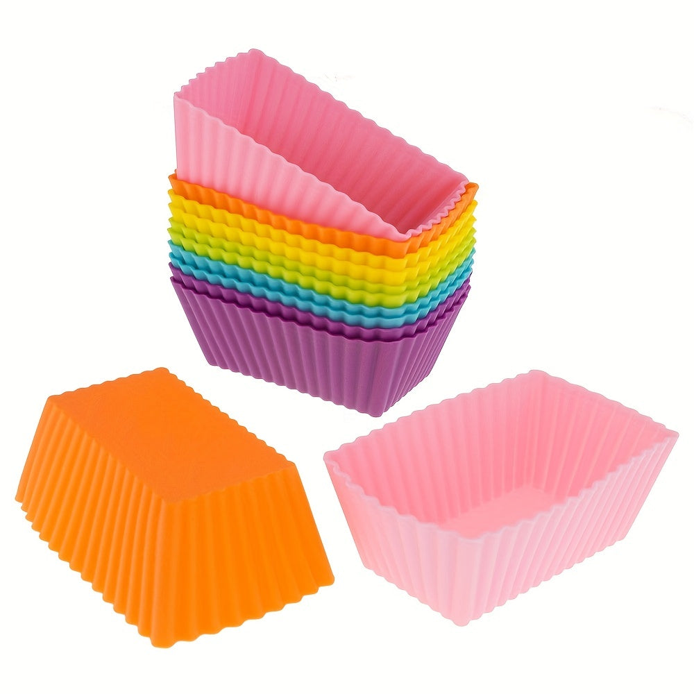 Set of 5-10 Silicone Rectangle Muffin Cups Reusable Baking Liners Kitchen Gadgets