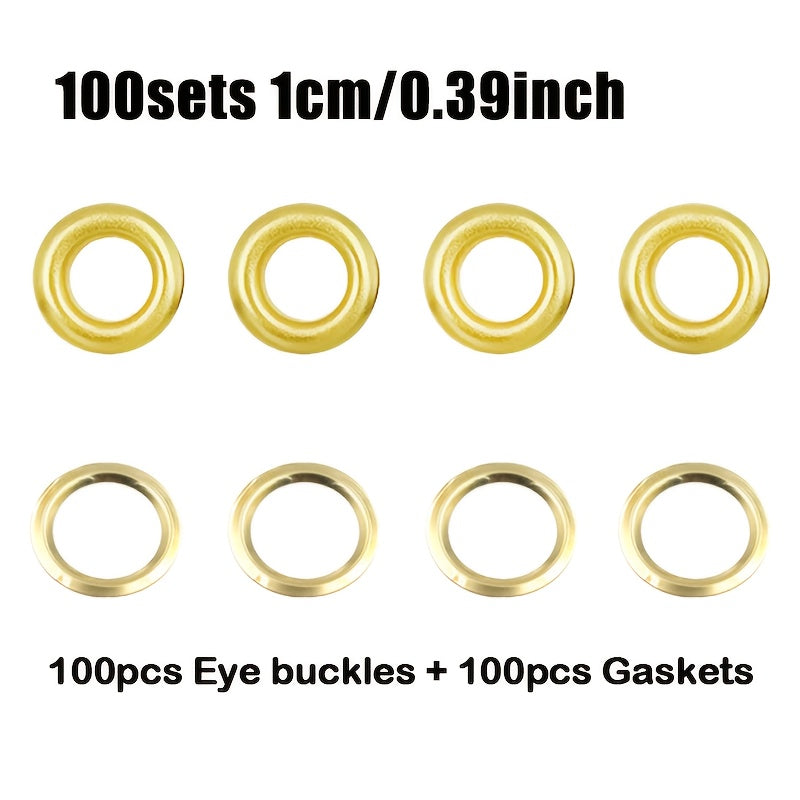 Golden Copper Eyelet Buckles 100 Sets with Gasket 5 Sizes for DIY Crafts