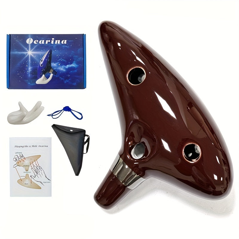 Голубая керамическая окарина с 12 отверстиями, футляром и аксессуарами