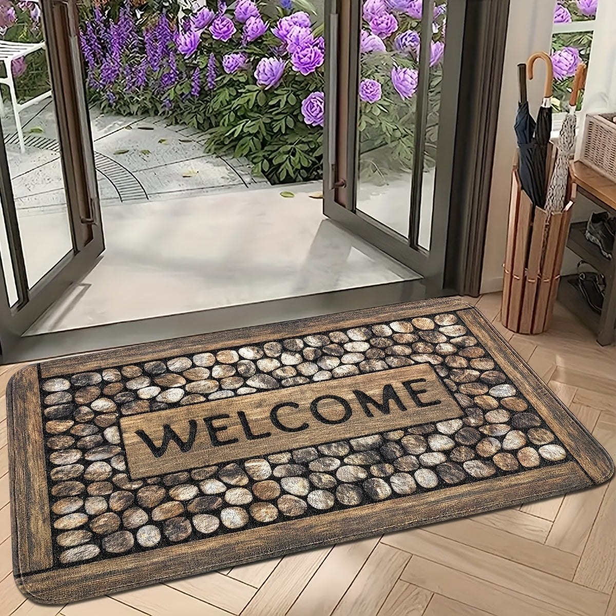 Stone Pattern Door Mat Rug Spill-Resistant Easy to Clean Entryway Bedroom Living Room Kitchen Bathroom