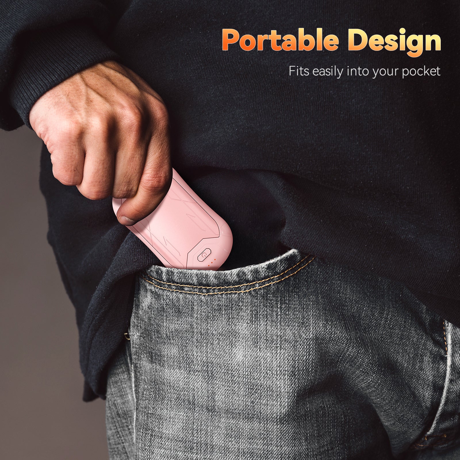 Portable Hand Warmer with Dual-Sided Heating, USB-C Rechargeable, 3 Heat Levels