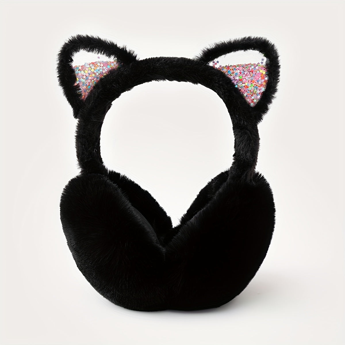Auriculares con orejas de gato acogedoras, orejeras de peluche con pelo sintético, orejas brillantes, ropa de invierno