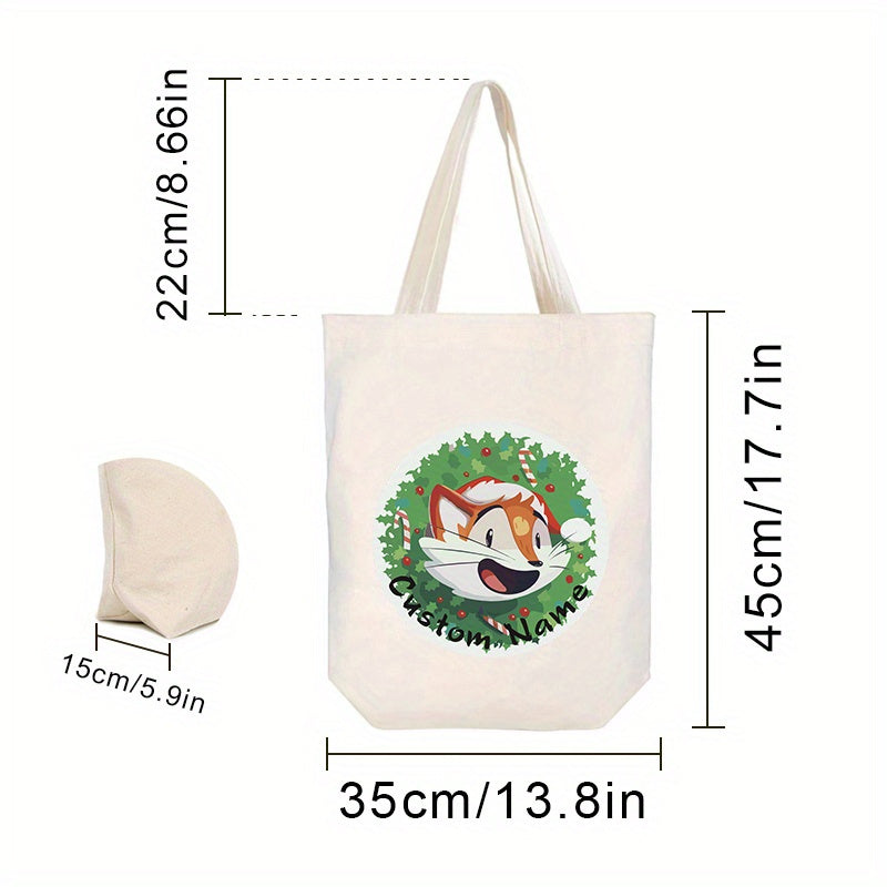 Custom Canvas Tote Bag with Santa Claus and Reindeer Design, Reusable Shoulder Bag for Shopping and Beach