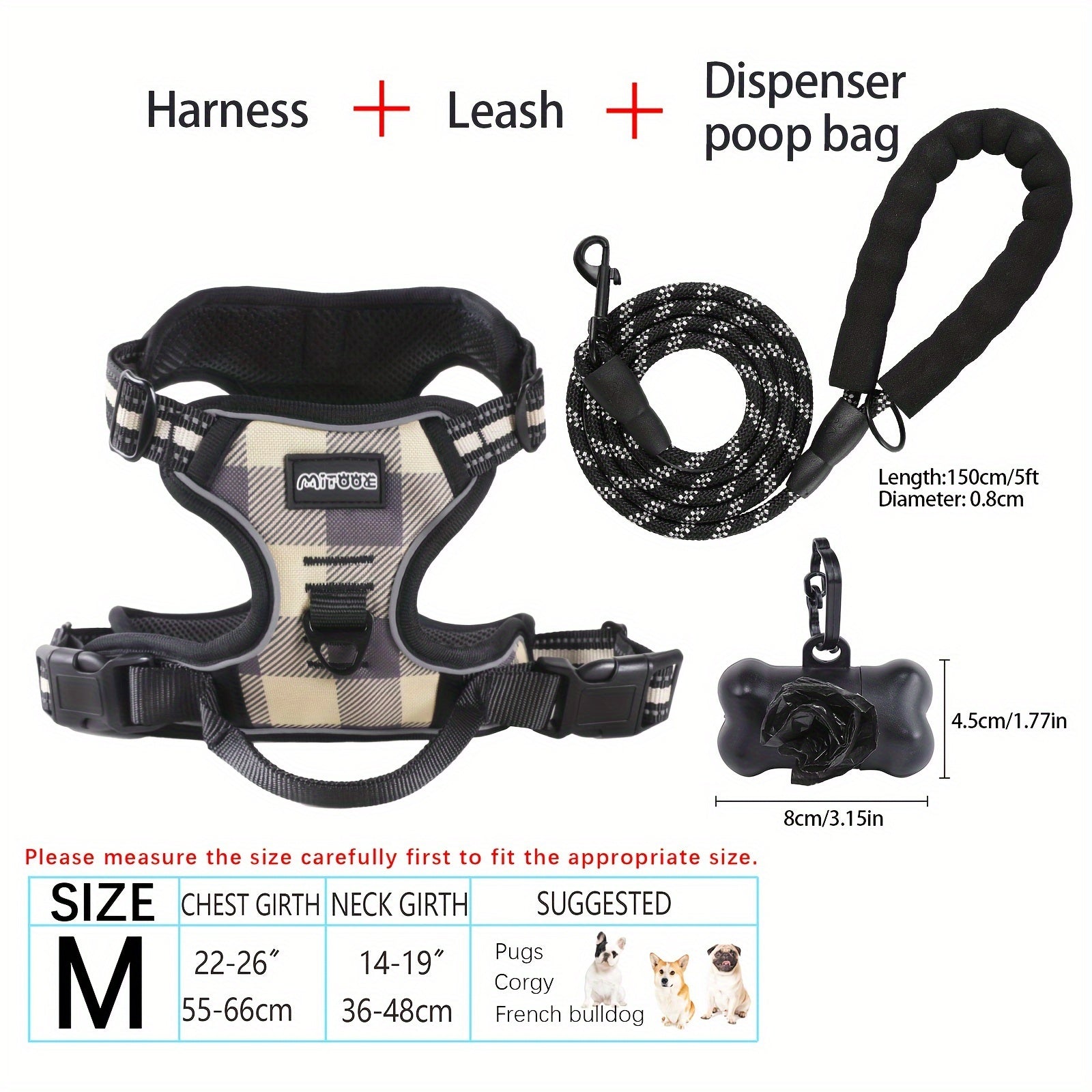 No-Pull Dog Harness and Leash Set with Reflective Features for Medium and Large Dogs