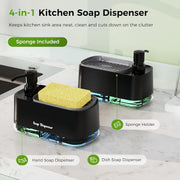 4-in-1 Soap Dispenser Set with Sponge Holder BPA-Free Plastic Leakproof Pumps Kitchen Bathroom