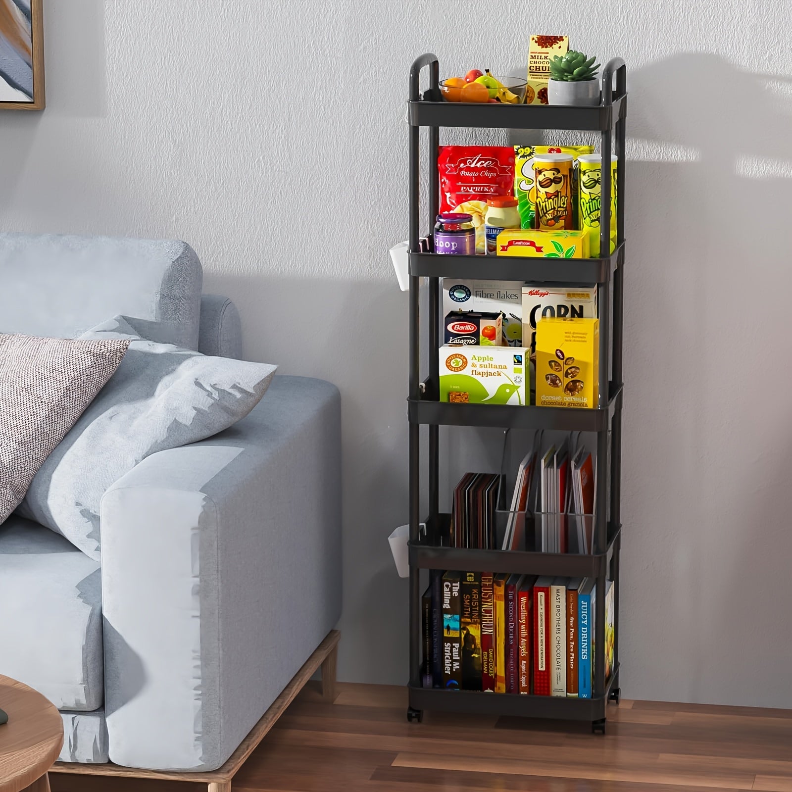 Multi-Tier Plastic Utility Cart with Wheels for Kitchen Bathroom Bedroom Office