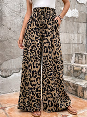 PlusSize Women Wide Leg Pants Leopard Print Non-Stretch All-Season High-Waisted