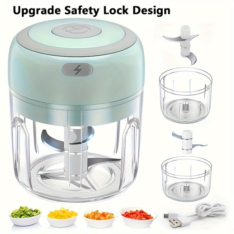 Electric Mini Garlic Chopper 250ml Food Processor Stainless Steel Blade USB Rechargeable