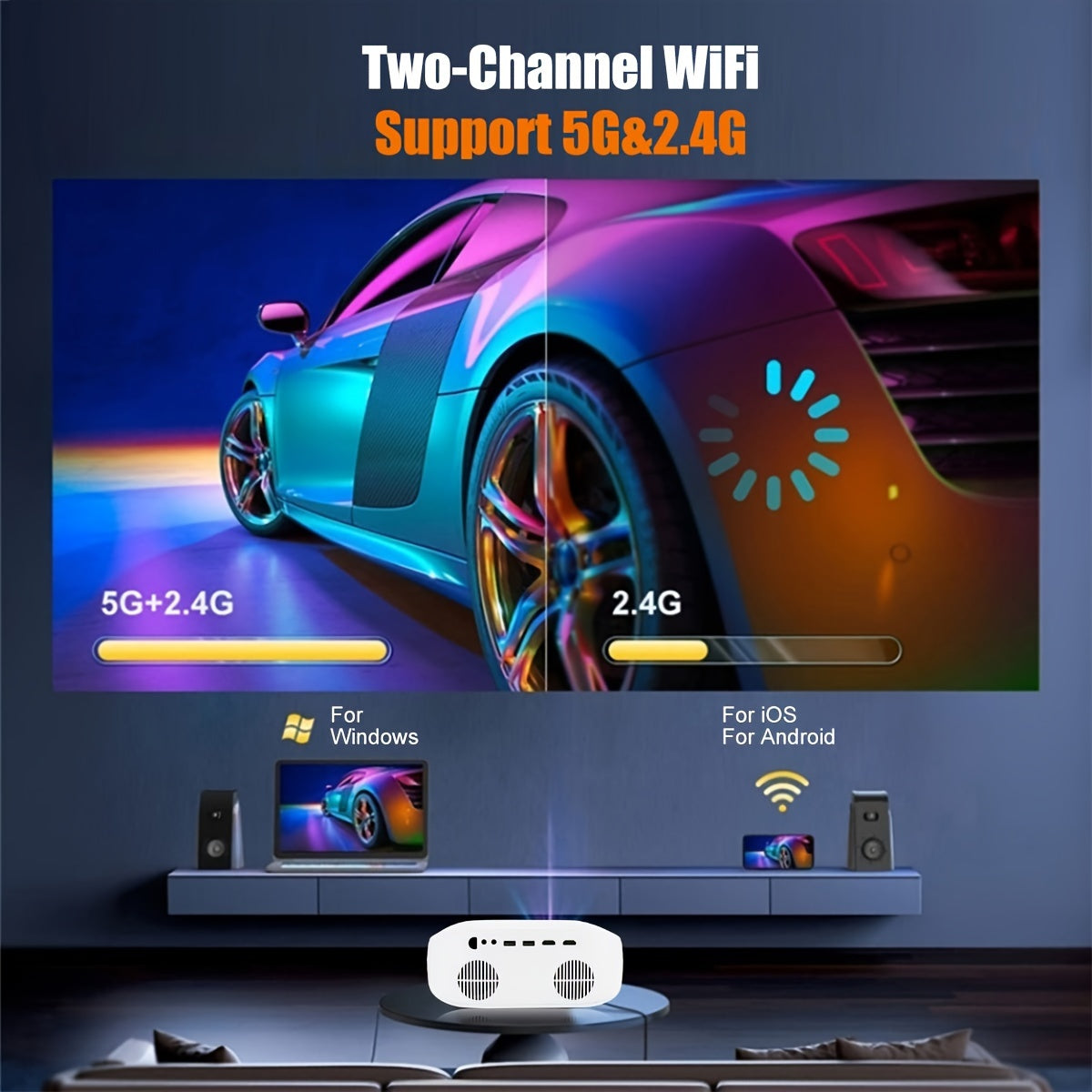 Портативный проектор HD 1080P с поддержкой 4K и яркостью 3000 люмен для домашних и уличных фильмов