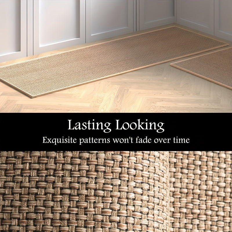 Set of 2 Non-Slip Woven Kitchen Rugs and Mats with Rubber Backing Washable