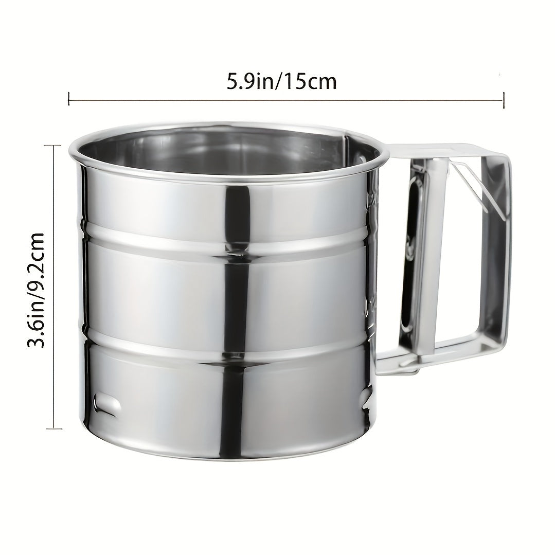 Stainless Steel Handheld Flour Sifter Semi-Automatic Kitchen Tool for Baking