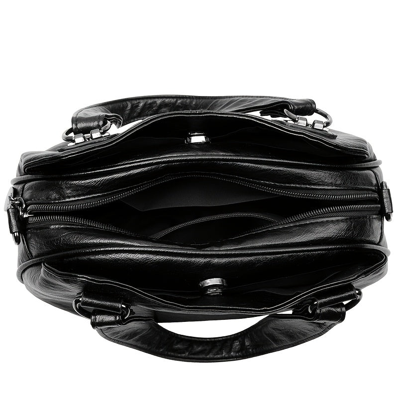 Ayollar uchun tasodifiy qora tote sumka, zip yopilishi va polyester ichki qismi bilan