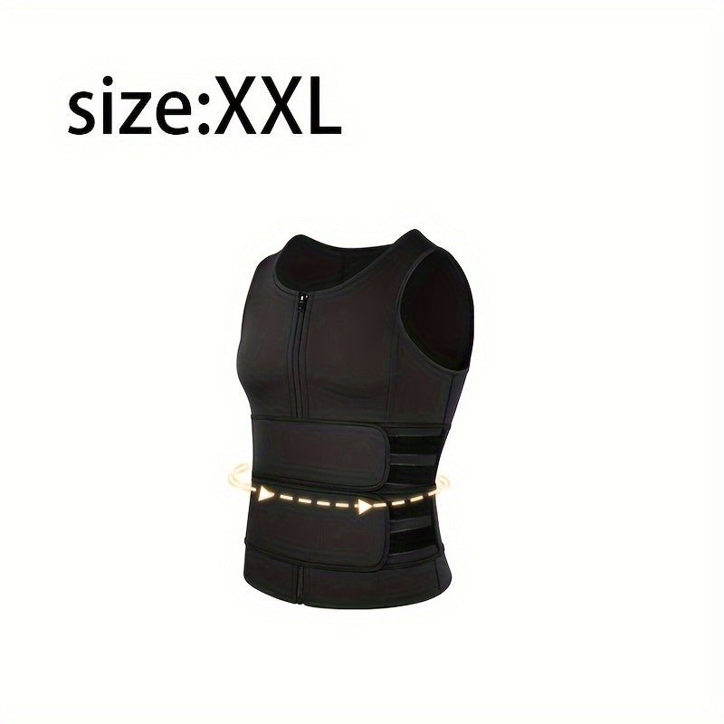Men's Neoprene Sauna Zip-Up Training Vest with Waist Straps
